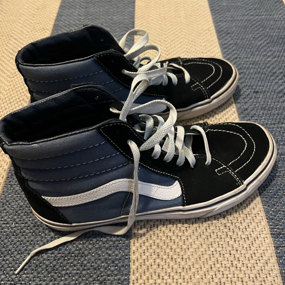 Black and blue High top vans
